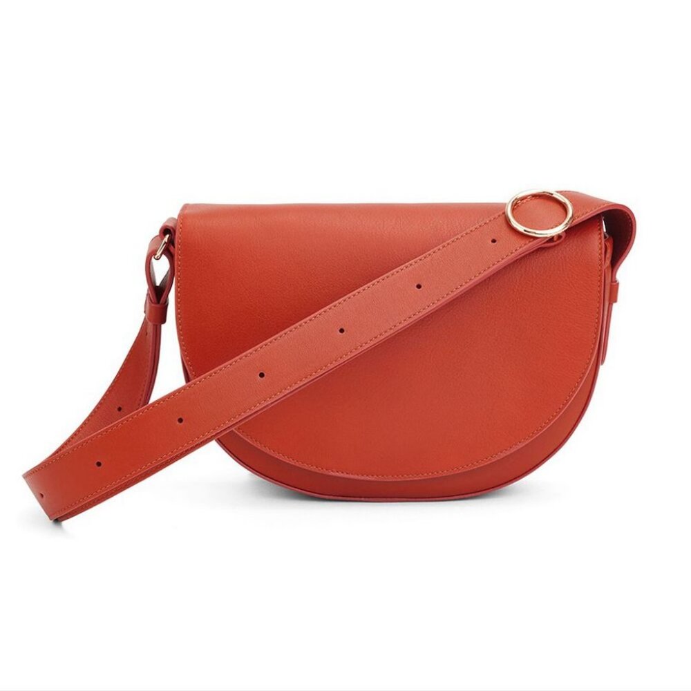 Cuyana Half Moon Shoulder Bag, Blood Orange Italian Leather